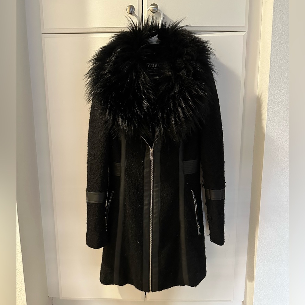 GUESS Wool Coat With Faux Fur Collar